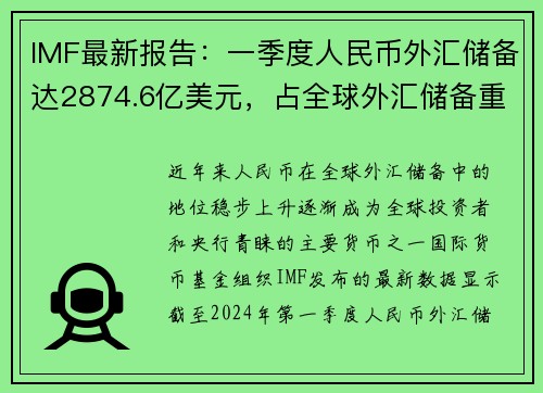 IMF最新报告：一季度人民币外汇储备达2874.6亿美元，占全球外汇储备重要份额