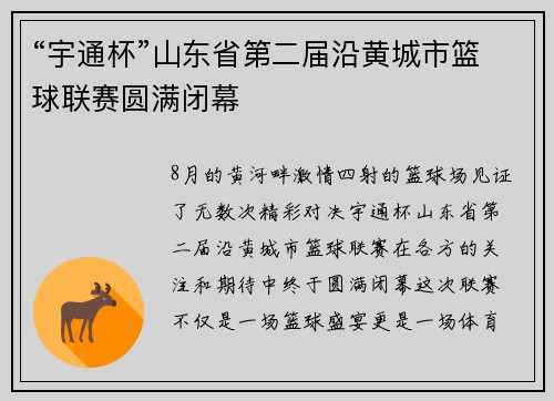 “宇通杯”山东省第二届沿黄城市篮球联赛圆满闭幕