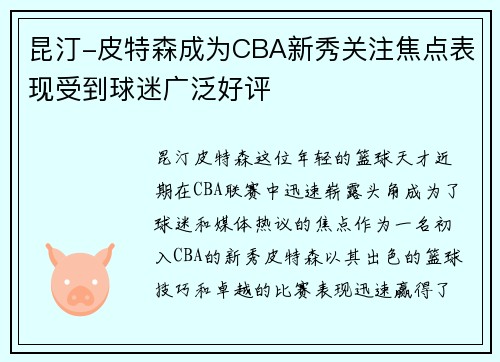昆汀-皮特森成为CBA新秀关注焦点表现受到球迷广泛好评