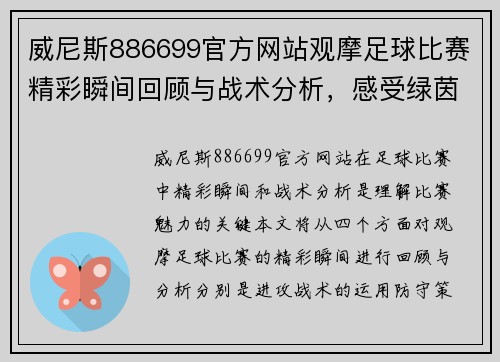 威尼斯886699官方网站观摩足球比赛精彩瞬间回顾与战术分析，感受绿茵场上的激情与魅力